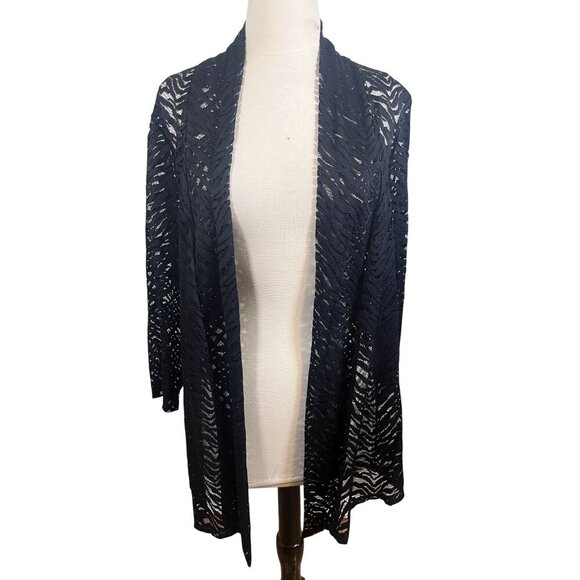 Meryl Diamond Sheer Animal Print Cardigan M Black Mesh Chic Neutral Retro 80s - Picture 2 of 9